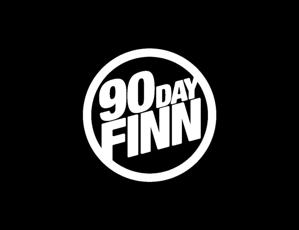 90 Day Finn logo in white placed on a black background