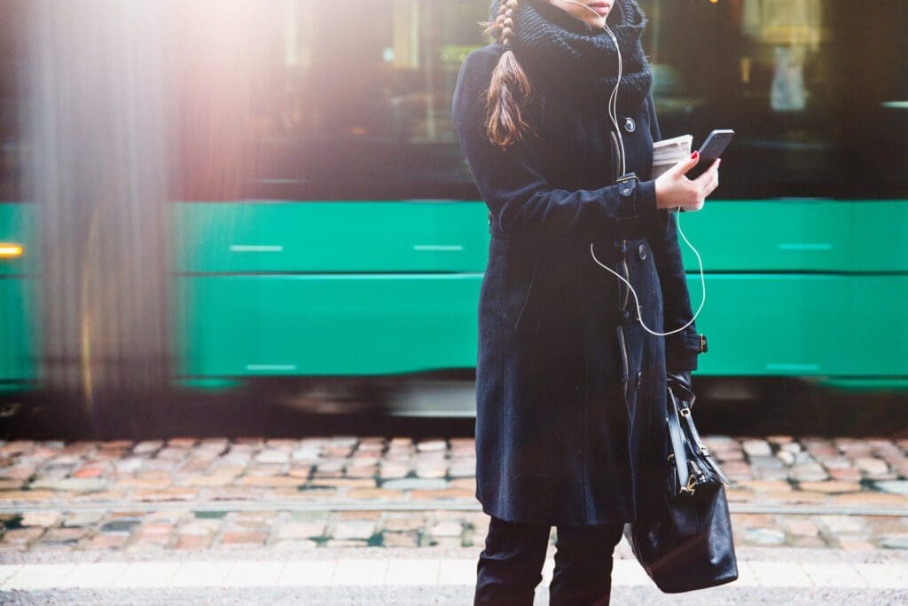 Girl waiting a tram