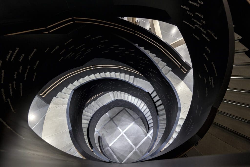 Spiral staircase at Oodi