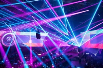 Flashing lights above startup conference Slush 2021